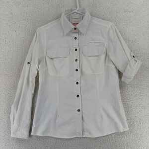 33,000 Ft Shirt Womens XS White Long Roll Tab Sleeve Button Front Hiking Outdoor